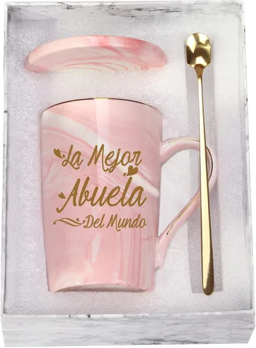 WENSSY La Mejor Abuela - Taza de regalo para el día de la madre y cumpleaños, 14 onzas, color rosa con caja de regalo