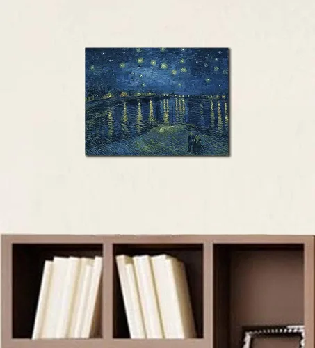 Miniatura 7 de Wieco Art – Noche estrellada sobre el Ródano por Vincent van Gogh pinturas al óleo reproducción, arte moderno Giclee Lienzos lona pared decoración