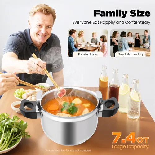 Miniatura 6 de Olla a presión de acero inoxidable 201 de 5L, 7L/4.54 cuartos de galón, 60 Kpa, pequeña olla a presión antideslizante para cocina, hervir y guisar
