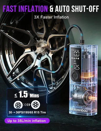 Miniatura 3 de Compresor de aire portátil para inflado de neumáticos, mini bomba de aire inalámbrica portátil con medidor de presión digital, inflado rápido de 150