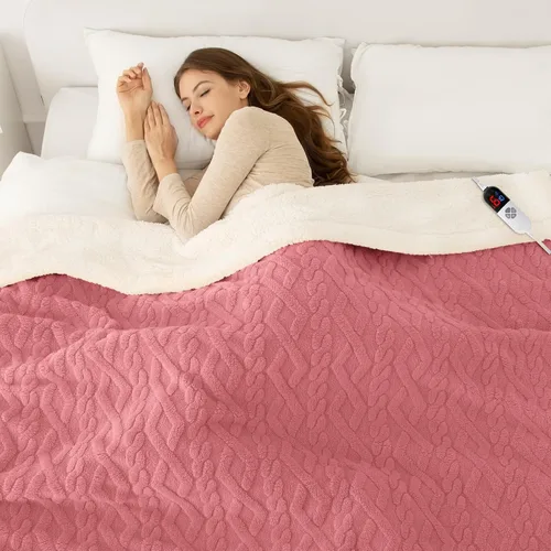 Miniatura 18 de Manta eléctrica tamaño individual 62"X84" amarilla - Manta cálida y gruesa de sherpa con calefacción para invierno con 5 niveles de calentamiento