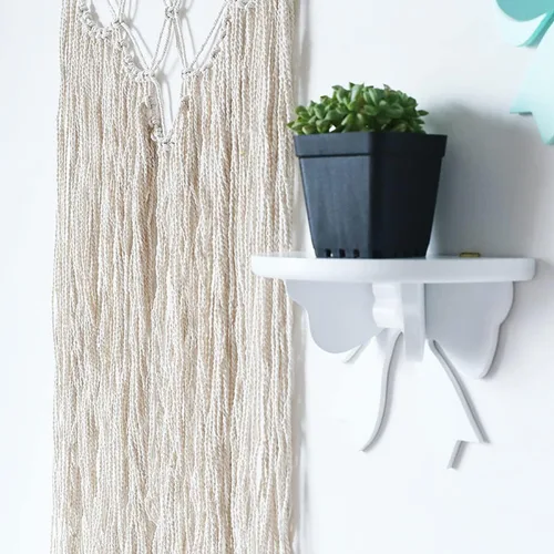 Miniatura 5 de DOITOOL Estante flotante de madera montado en la pared, estante de almacenamiento de semicírculo de mariposa de estilo nórdico para pared, estantes