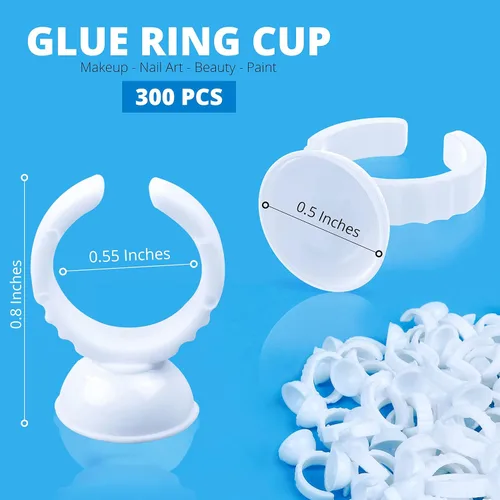 Miniatura 2 de 300 anillos de pegamento para extensiones de pestañas, anillos desechables para pestañas con forma encantadora, abanico, flores, suministros
