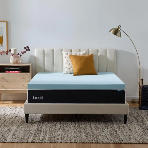 Espuma viscoelástica de gel de 3 pulgadas para poner arriba del colchón, marca Lucid, Memory Foam, Azul Gel Azul