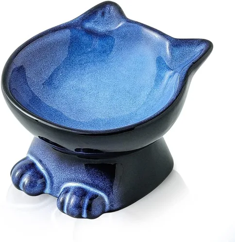 Nihow Cuencos elevados inclinados para gatos: cuenco elevado de cerámica de 5 pulgadas para proteger la columna vertebral de las mascotas, apto para