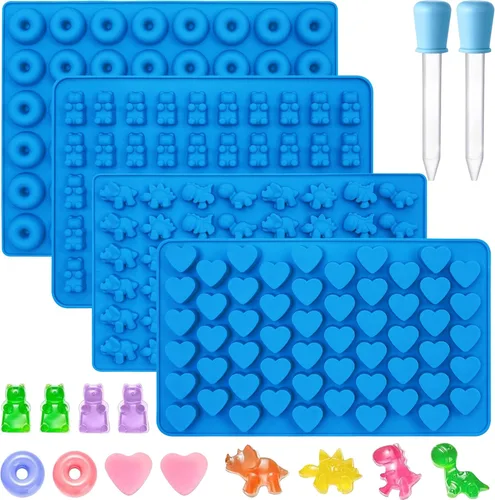 Miniatura 13 de Sidosir 7 Moldes para Dulces de Goma, Moldes de Ositos de Goma/Dinosaurio/Fruta/Dona/Corazones, Molde de Silicona Antiadherente para Dulces