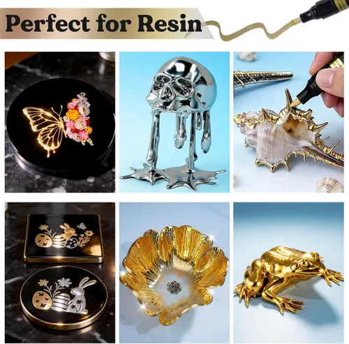 Miniatura 8 de LET'S RESIN 6 marcadores cromados de espejo, 3 tamaños de bolígrafo de pintura cromado brillante con barril grande, marcadores plateados y dorados