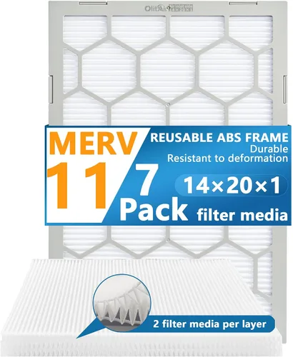 Miniatura 25 de Filtro de aire MERV 13 de 20 x 20 x 1, filtro de aire para horno de CA, marco de plástico ABS reutilizable, paquete de 7 medios de filtro