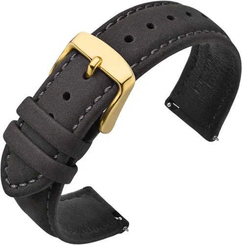 ANNEFIT Correa de reloj de 0.866 in con hebilla dorada de acero inoxidable, correa de reloj de cuero suave de ante nobuck vintage con liberación