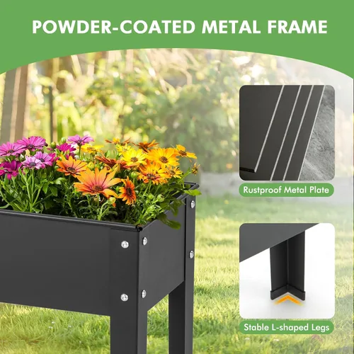 Miniatura 6 de HAPPYGRILL Cama de jardín elevada, maceta elevada de 18 pulgadas con patas, orificio de drenaje, diseño de dobladillo, caja de jardín de metal