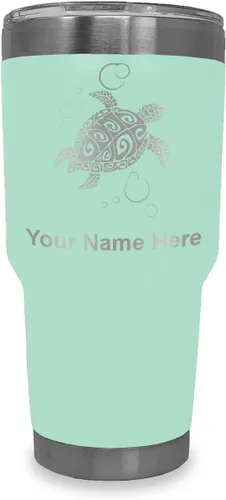 Miniatura 11 de LaserGram Vaso aislado al vacío de 20 onzas, tortuga marina hawaiana, grabado personalizado incluido (negro)