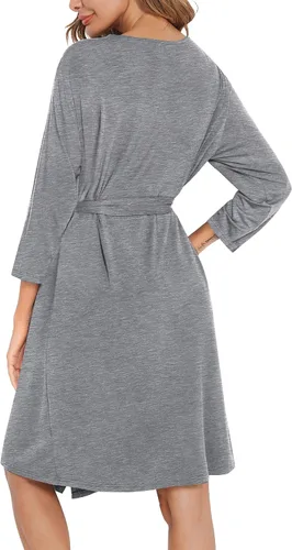 Miniatura 6 de SWOMOG Batas de enfermería Vestido de maternidad de 2 piezas camisón para lactancia materna 3 en 1 Hospital parto Albornoz de lactancia Vestido