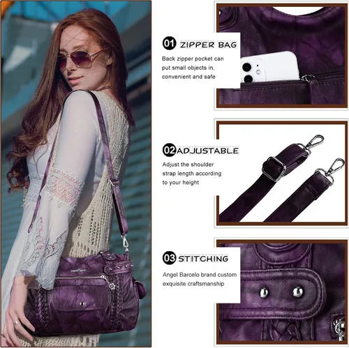 Miniatura 172 de Angel Barcelo - Bolsa de hombro amplia para mujer, diseño Hobo, cuero lavado