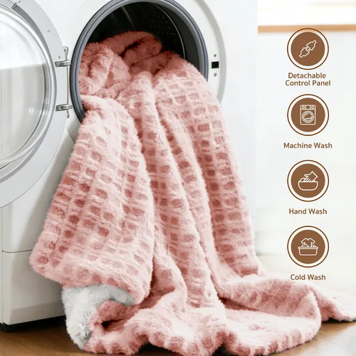 Miniatura 6 de Manta Térmica Waffle de 50"x60" – Manta Eléctrica Pink Blush con 6 Niveles de Calor y 4 Configuraciones de Temporizador, Piel Sintética y Sherpa