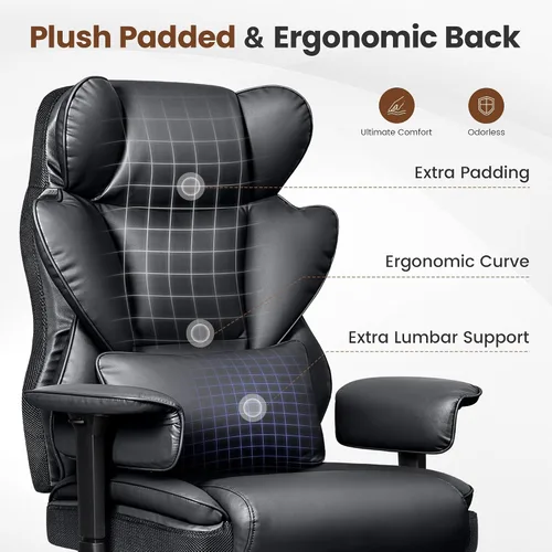 Miniatura 7 de BESTFAIR Silla de Oficina Grande y Alta - Silla Ejecutiva de Servicio Pesado 400 LBS con Soporte Lumbar y Reposapiés, Silla de Escritorio Ergonómica
