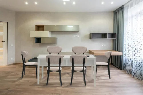 Miniatura 12 de BISCHAIR - Juego de 4 sillas de comedor de madera tapizadas de mediados de siglo modernas para muebles de habitación con diseño ergonómico duradero