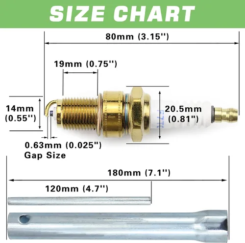 Miniatura 5 de 4 bujías F7TC GX120 GX160 GX200 GX240 GX270 GX340 GX390 Bujías con llave para generador de motor de 4 tiempos, cortacésped, motosierra, tractor