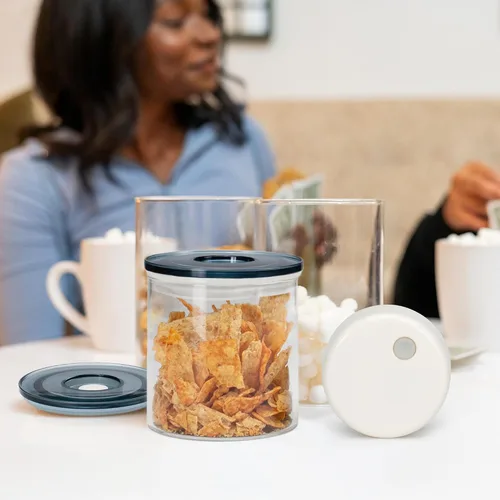 Miniatura 7 de SealVax® Juego de recipientes de café al vacío de 19 oz y 32 oz de vidrio de borosilicato Tapas herméticas, sellador al vacío eléctrico de parada