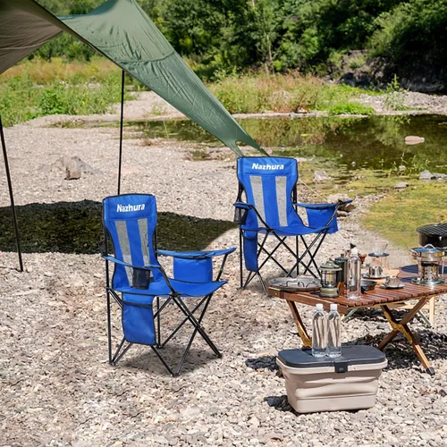 Miniatura 6 de Nazhura - Juego de 2 sillas de camping al aire libre plegables/doblables/portátiles con bolsa enfriadora, respaldo de malla y bolsillo portavasos