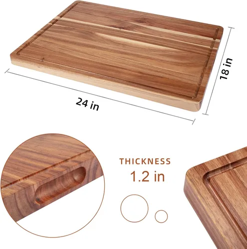 Miniatura 2 de Grandes tablas de cortar de madera de acacia para cocina, tabla de cortar de madera extra grande de 24 x 18 pulgadas con ranura para jugo, tabla