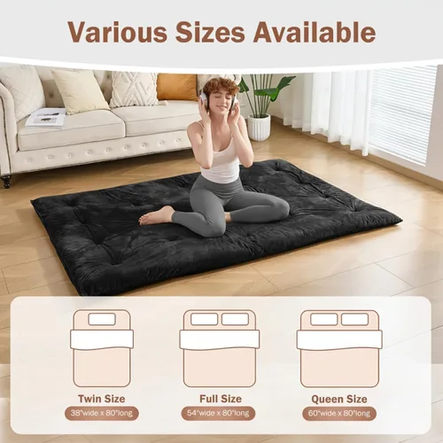 Miniatura 7 de Colchón de piso tipo futón japonés, tamaño individual 38"x 80", colchoneta de 2.5" de espesor plegable y enrollable, colchón de tatami de 25D