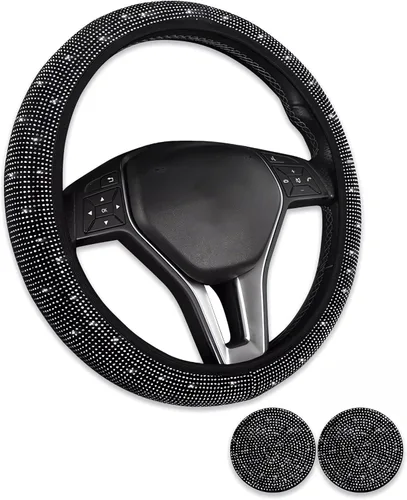 Funda de volante brillante con diamantes y 2.75 pulgadas de posavasos para portavasos, accesorios interiores de automóviles, SUV para mujeres y