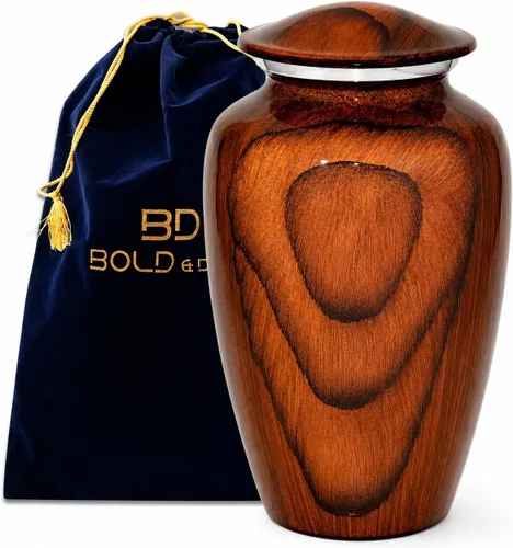 Miniatura 12 de BOLD & DIVINE Urna de recuerdo con textura de madera Urna conmemorativa de cenizas humanas, de entierro, urnas de cremación funerarias