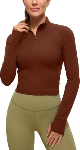 CRZ YOGA Butterluxe - Camisetas de entrenamiento de manga larga con media cremallera para mujer, sudadera atlética recortada para correr