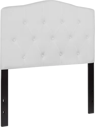 Miniatura 3 de BizChair Cabecero tapizado capitoné tamaño individual en tela blanca Blanco