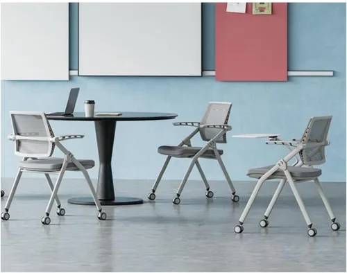 Miniatura 2 de 【1 unidad】 Silla ergonómica con ruedas giratorias de malla para anidación de invitados, apilamiento para oficina, escuela, aula, entrenamiento