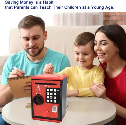 Miniatura 5 de Banco seguro para niños, alcancía con contraseña y bloqueo de huellas dactilares, banco de dinero de voz, regalo genial y educativo para niños