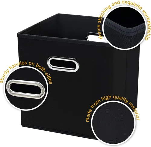 Miniatura 7 de Contenedores de almacenamiento plegables de 11 pulgadas, cubos de tela negra con asa para armario o caja plegable, juego de 2 unidades de 11 x 11 x