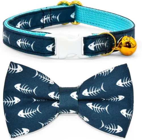 Miniatura 14 de Collar de Gato Azul con Diseño de Búfalo a Cuadros, Conjunto de Lazo para Boda/Cumpleaños, Collar Separable para Gatito