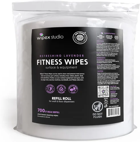 Wipex Repuesto de toallitas de gimnasio a base de plantas, verificado por EWG, 700 unidades, limpiador de gimnasio de 8 x 8 pulgadas para equipos