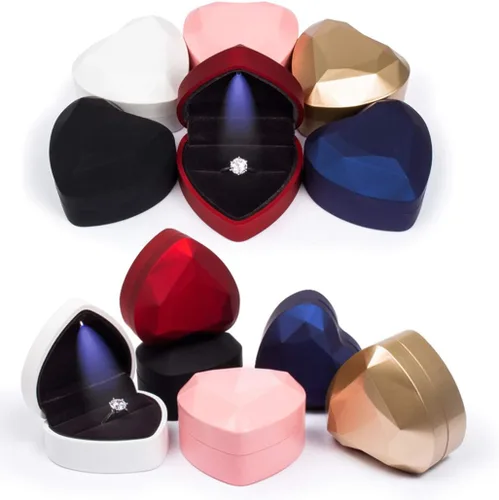 Miniatura 2 de iSuperb Caja de anillo en forma de corazón, cajas de anillo de compromiso con luz LED, caja de regalo para propuesta, boda, día de San Valentín