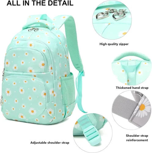 Miniatura 59 de goldwheat Mochilas impresas margaritas con paquete de almuerzo, estuche de lápices 3pcs, bolsa ligera resistente al agua para la escuela secundaria