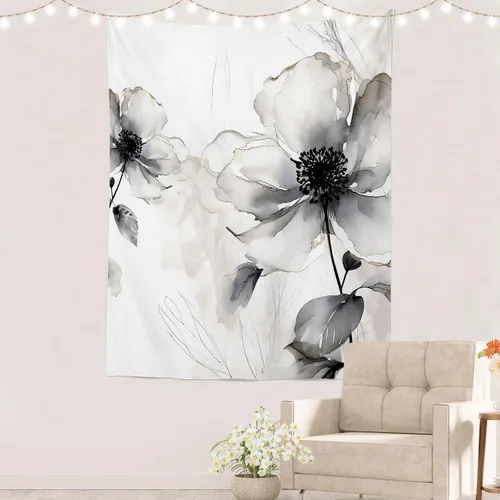 Miniatura 36 de Batmerry Tapiz azul y blanco, tapiz abstracto de pintura azul, negro, gris y blanco, para sala de estar, dormitorio, pared, decorativo, 51.2 x 59.1