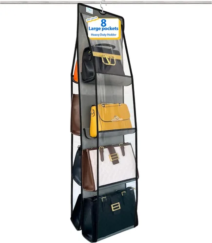 Miniatura 9 de Organizador de bolso, paquete de 2, colgador de bolso, resistente, organizador de bolsos para armario, ganchos de metal gruesos, organizador de Gris