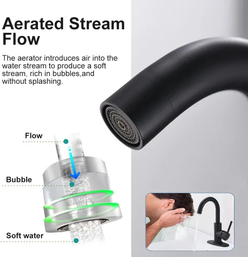 Miniatura 4 de Grifo de lavabo de baño de una sola manija, grifo de fregadero de barra giratoria de 360° con placa de cubierta, juego central de 4 pulgadas, grifo