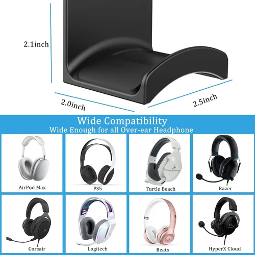 Miniatura 6 de SOKUSIN Soporte para auriculares, soporte adhesivo para auriculares para juegos, gancho universal de montaje en pared para todos los Negro