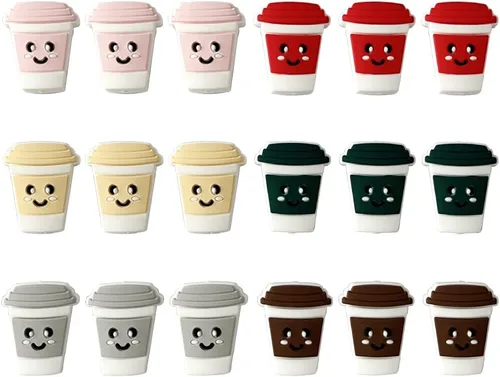 18 cuentas de taza de café de dibujos animados en forma de taza, cuentas espaciadoras planas sueltas para hacer llaveros, pulseras, collares,