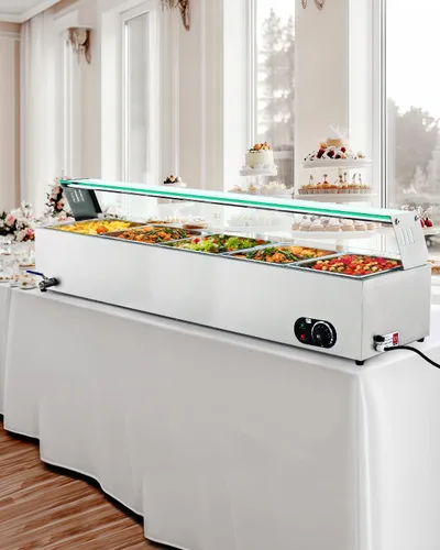 Miniatura 2 de WILPREP Calentador de alimentos comercial de 5 bandejas, mesa de vapor de 50 cuartos de galón, bandeja de calentamiento eléctrico de 1200 W