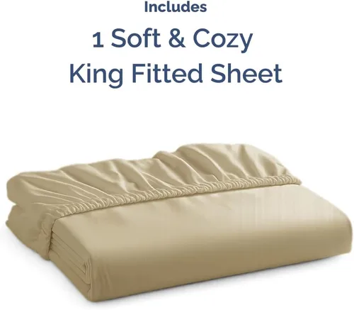 Miniatura 4 de Sábana bajera tamaño King – Solo sábana bajera individual – Ropa de cama de lujo de hotel ultrasuave con bolsillos de 8 a 16 pulgadas de 14 - Beige
