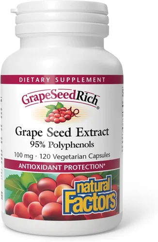 Miniatura 10 de Natural Factors, GrapeSeedRich Extracto de semilla de uva, soporte antioxidante para una respuesta inflamatoria saludable, 90 cápsulas