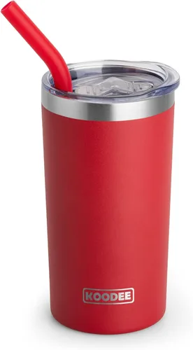Miniatura 12 de Koodee - Vaso delgado de acero inoxidable de 20 onzas (4 unidades) aislado con doble pared, vaso de agua con 4 tapas, 4 popotes y 2 cepillos