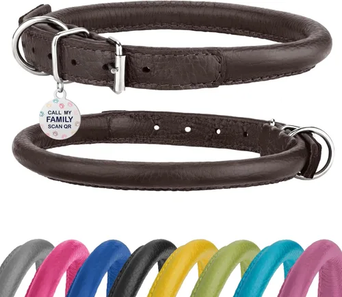 Miniatura 11 de Collar de cuero enrollado para perro, diseño redondo suave que evita enredos y enmarañe con etiqueta de identificación para perros pequeños, Hebilla