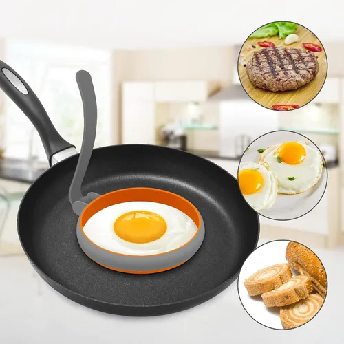 Miniatura 6 de Moldes de silicona para huevos, moldes para panqueques para niños, anillos de silicona para huevos, paquete de 4 para freír huevos, anillos de Gris