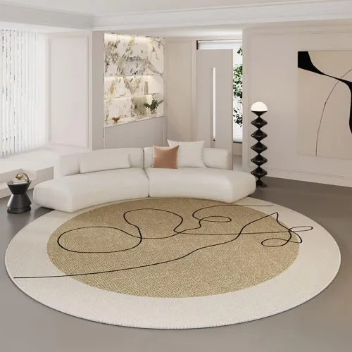 Miniatura 17 de Modernas alfombras redondas de color marfil a rayas negras para dormitorio, sala de estudio, simple moda abstracta, alfombra de área circular de 2