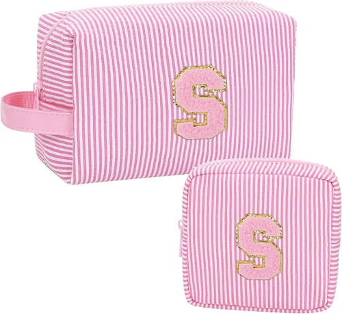 Miniatura 26 de MONSTINA Cesta de Pascua para adolescentes, bolsa de maquillaje con inicial, bolsa de cosméticos personalizada para niñas y mujeres, bonita bolsa