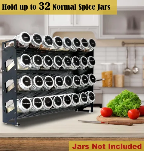 Miniatura 3 de Organizador de especias de encimera de 4 niveles para armario de cocina, despensa o montaje en pared, negro mate (tarros no incluidos)